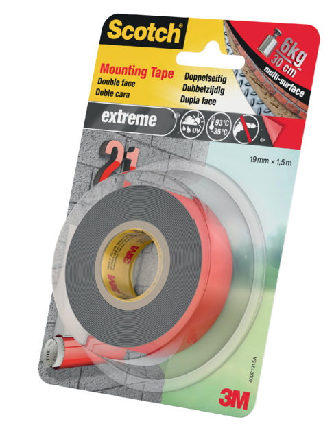 40021915 - 3M Dubbelzijdige Tape Scotch Extreme Mounting 19mmx1.5m 1st