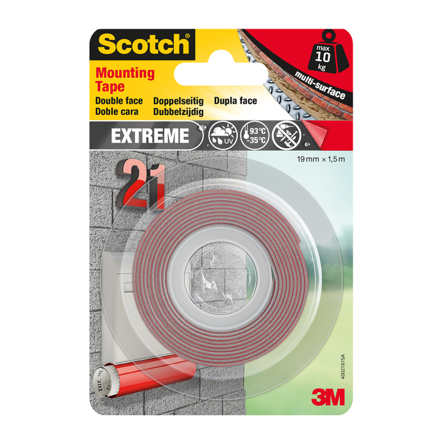 40021915 - 3M Dubbelzijdige Tape Scotch Extreme Mounting 19mmx1.5m 1st