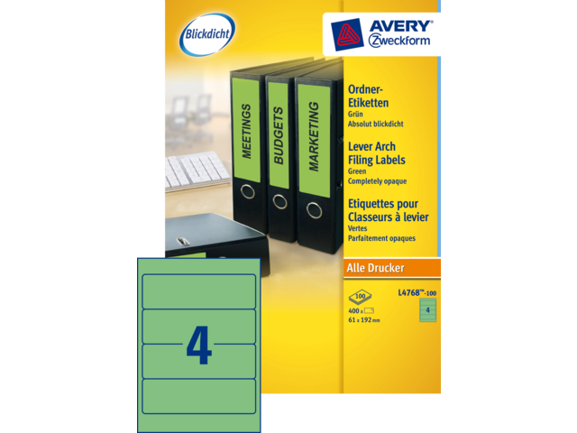 L4768100 - Avery Rugetiketten 192x61mm 100st Groen